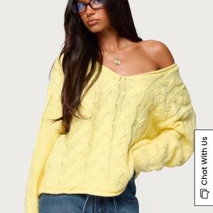 Edikted Yellow Cable-Knit V-Neck Sweater